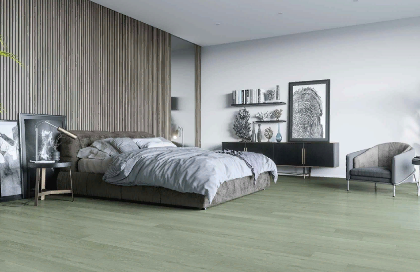 Ламинат SPC Home Expert в интерьере спальни